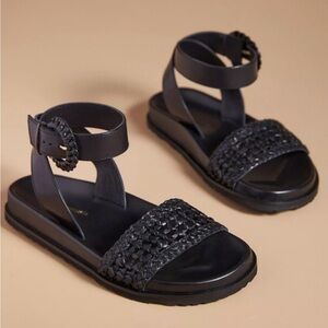 By Anthropologie Woven Leather Ankle Strap Sandal 38 8